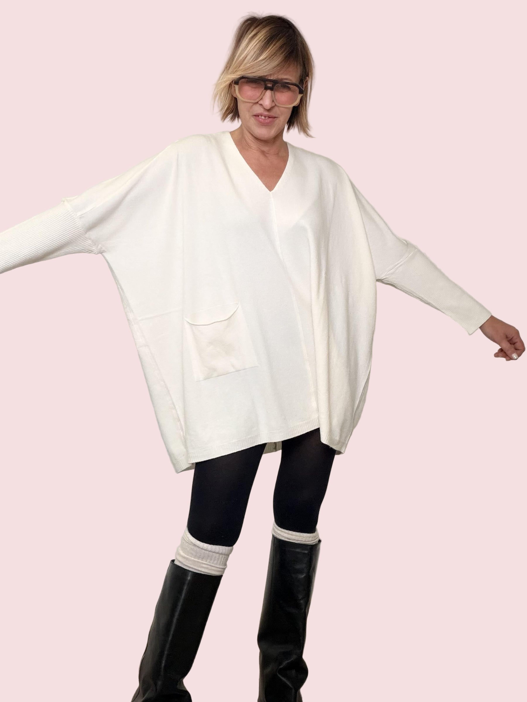 SUSY STAR - Maglia over con tasca CREMA ST78407/ CREMA SUSY STAR 