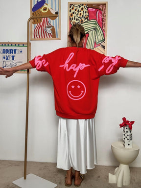 FEMALE - Felpa Oversize "Happy Mood"  Comfort con Personalità! PANNA R51109/ ROSSO FEMALE 