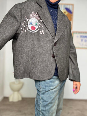 SOUVENIR - Giacca grigia con ricamo clown  Stile originale e contemporaneo X38K0148/ CAMMELLO SOUVENIR 