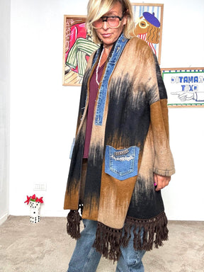 DEJA VU - Cappotto donna vintage  stile unico con dettagli in jeans A25DL610/ VINTAGE DEJA VU 