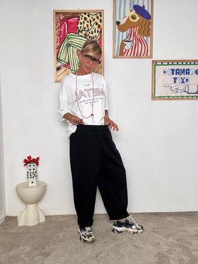 DEJA VU - Pantalone nero punto milano  Stile urban e comodità senza limiti A25RH207/ NERO DEJA VU 