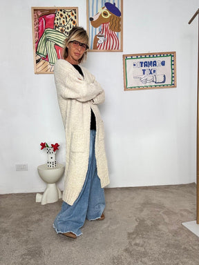 SUSY STAR - Cardigan lungo donna in bouclé crema  morbido, avvolgente e super chic STWK3018/ CREMA SUSY STAR 