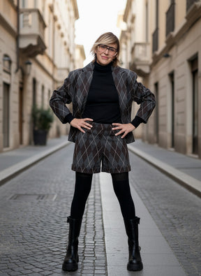 PHILIA LOFT - GIACCA ARGYLE CHIC  la blazer che trasforma ogni look in un piccolo romanzo di stile V01A1047/ MORO PHILIA LOFT 