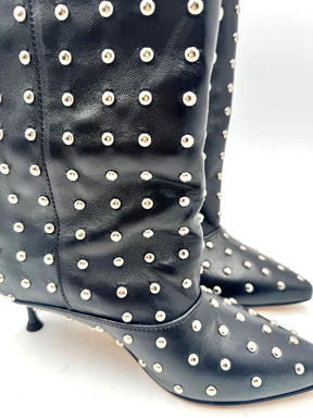 DIVINE FOLLIE - Stivale donna in pelle nera con borchie e tacco sottile AISHA2470/ NERO DIVINE FOLLIE 