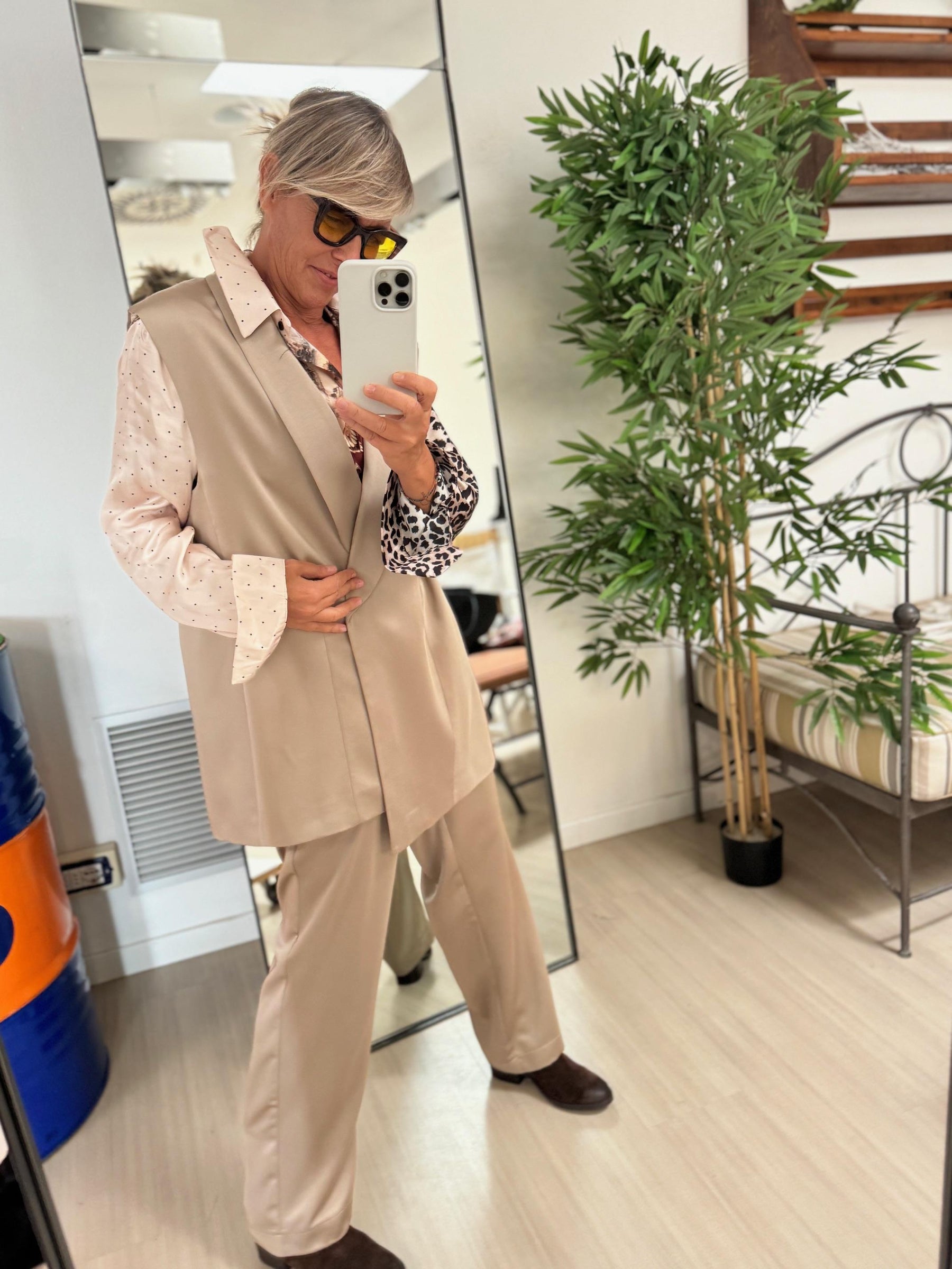 SUSY STAR - GILET LUNGO IN RASO - PLATINO STSUSY852/ PLATINO SUSY STAR 