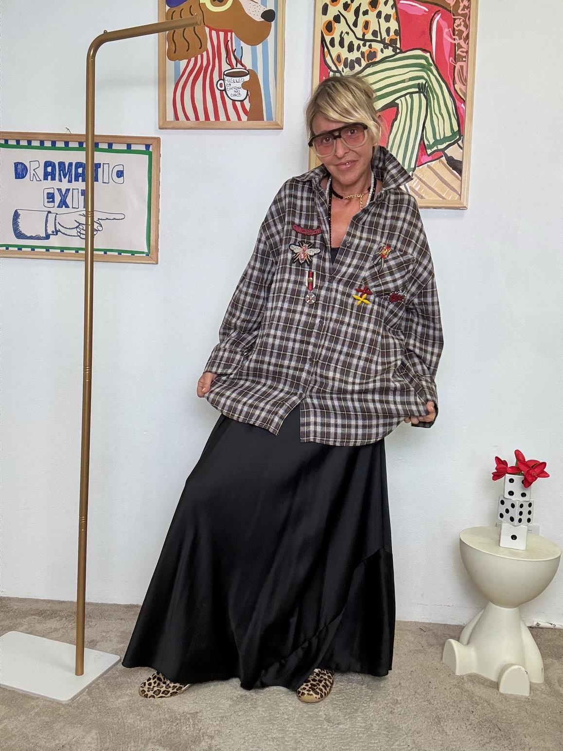 FEMALE - Camicia a quadri con ricami  country chic con un twist rock marrone M76052 MARRONE FEMALE 