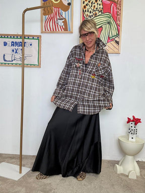 FEMALE - Camicia a quadri con ricami  country chic con un twist rock marrone M76052 MARRONE FEMALE 