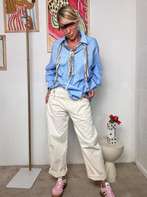 SOUVENIR - Camicia Nuvola Ribelle & Collana Sciarada Boho  Larte di essere oversize con personalità M38F0179/ CELESTE SOUVENIR 