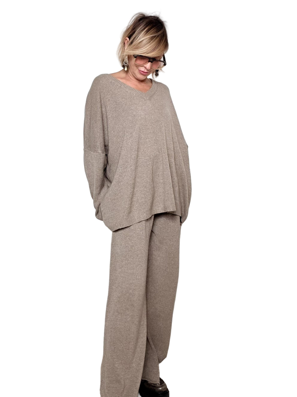 SUSY STAR - :COMPLETO MAGLIA + PANTALONE CASHMERE FANGO STWG7011B/ FANGO SUSY STAR 