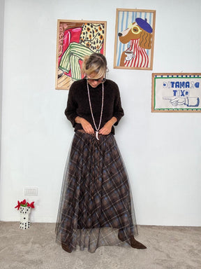 FEMALE - Gonna lunga con tulle e fantasia scozzese A4291-W11/ CHECK MORO FEMALE 