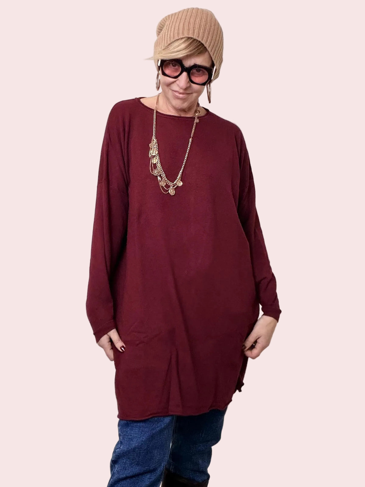 Abito Maglia Over Comfort bordeaux A25IL701/ BORDEAUX DEJA VU 