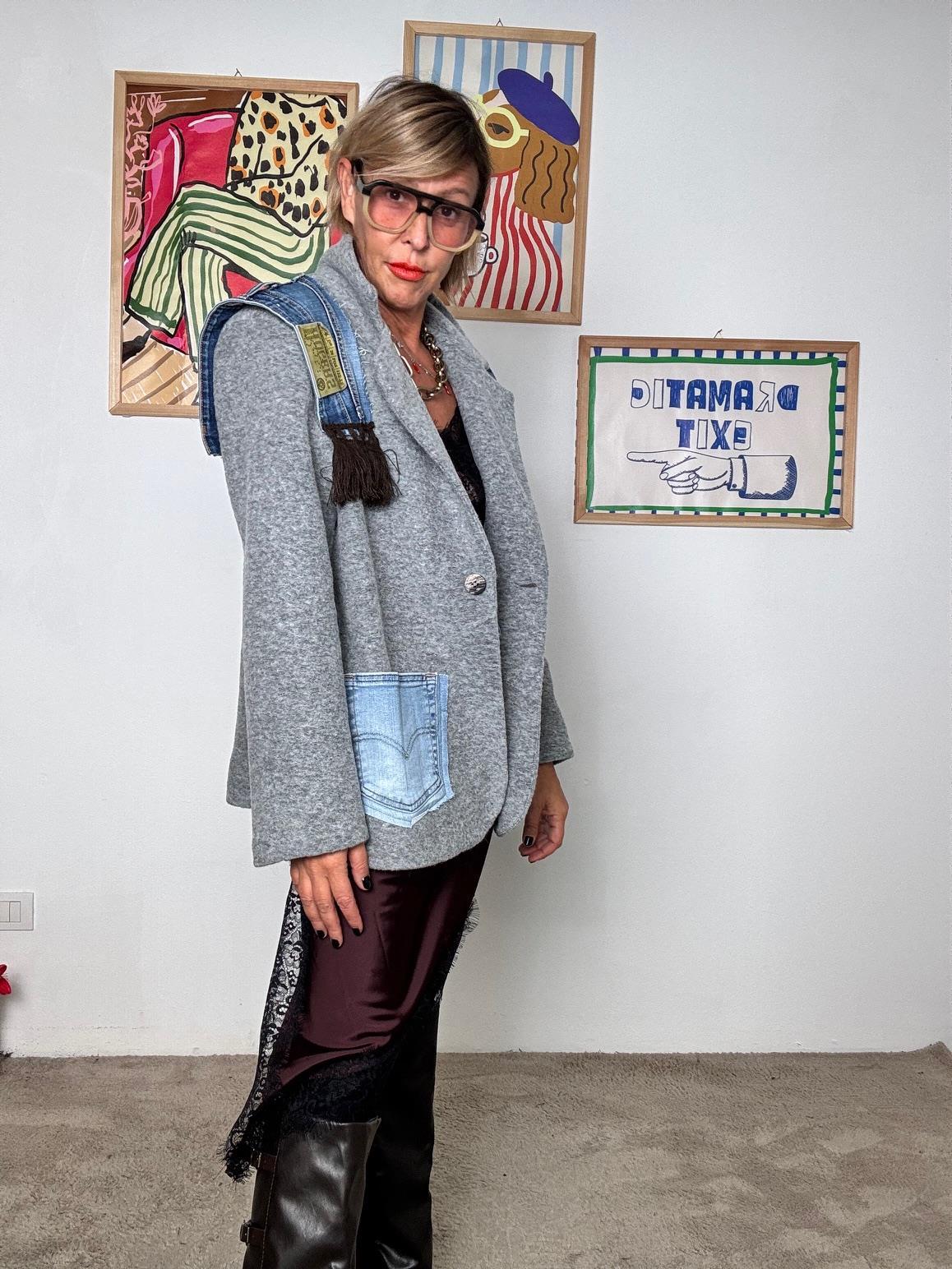 DEJA VU - Giubbotto mix tessuti con frange  Urban Chic Edition GRIGIO A25DL615/ GRIGIO DEJA VU 