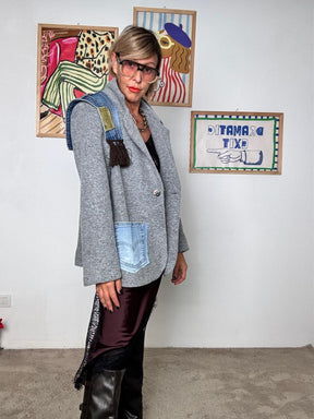 DEJA VU - Giubbotto mix tessuti con frange  Urban Chic Edition GRIGIO A25DL615/ GRIGIO DEJA VU 