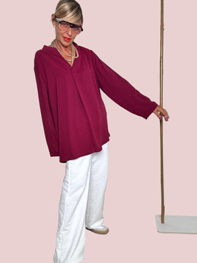 DEJA VU -Camicia donna oversize vino  Stile minimal chic A25FL106/ VINO DEJA VU 