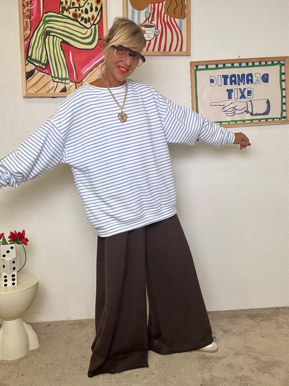 FEMALE - Felpa oversize donna a righe CELESTE R7612-BALANCE/ RIGHE CELESTE FEMALE 