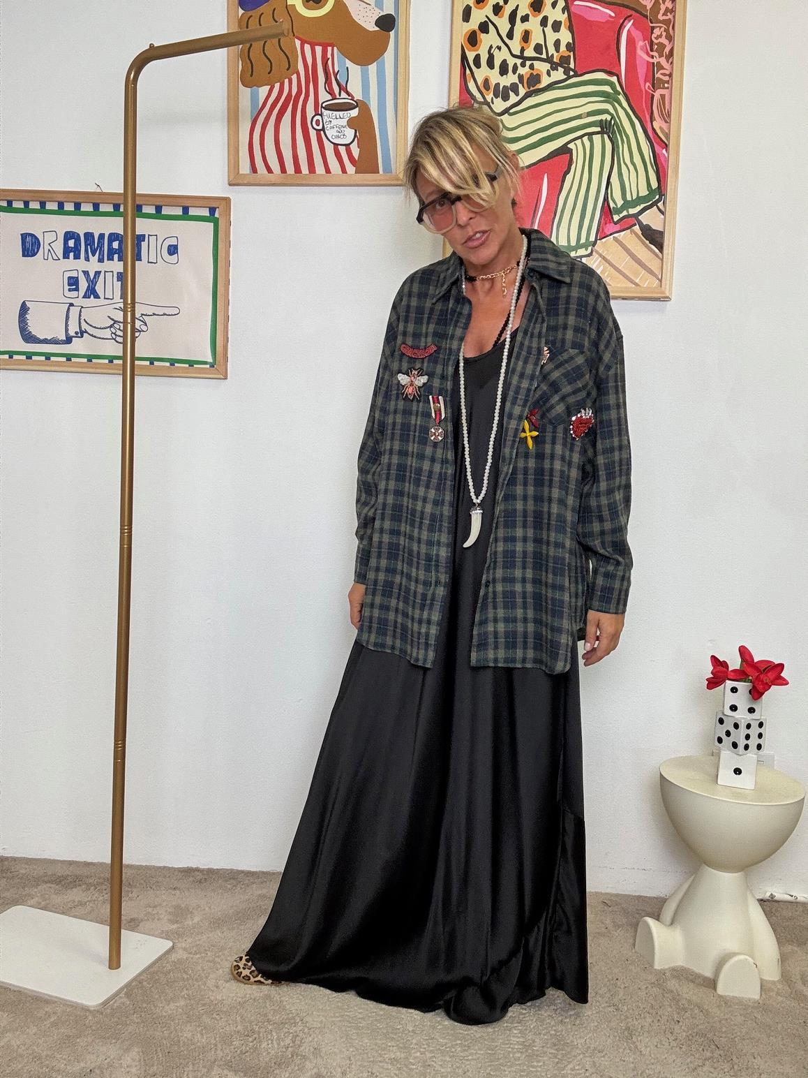 FEMALE - Camicia a quadri con ricami  country chic con un twist rock VERDE M76052 VERDE FEMALE 