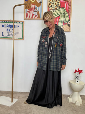 FEMALE - Camicia a quadri con ricami  country chic con un twist rock VERDE M76052 VERDE FEMALE 