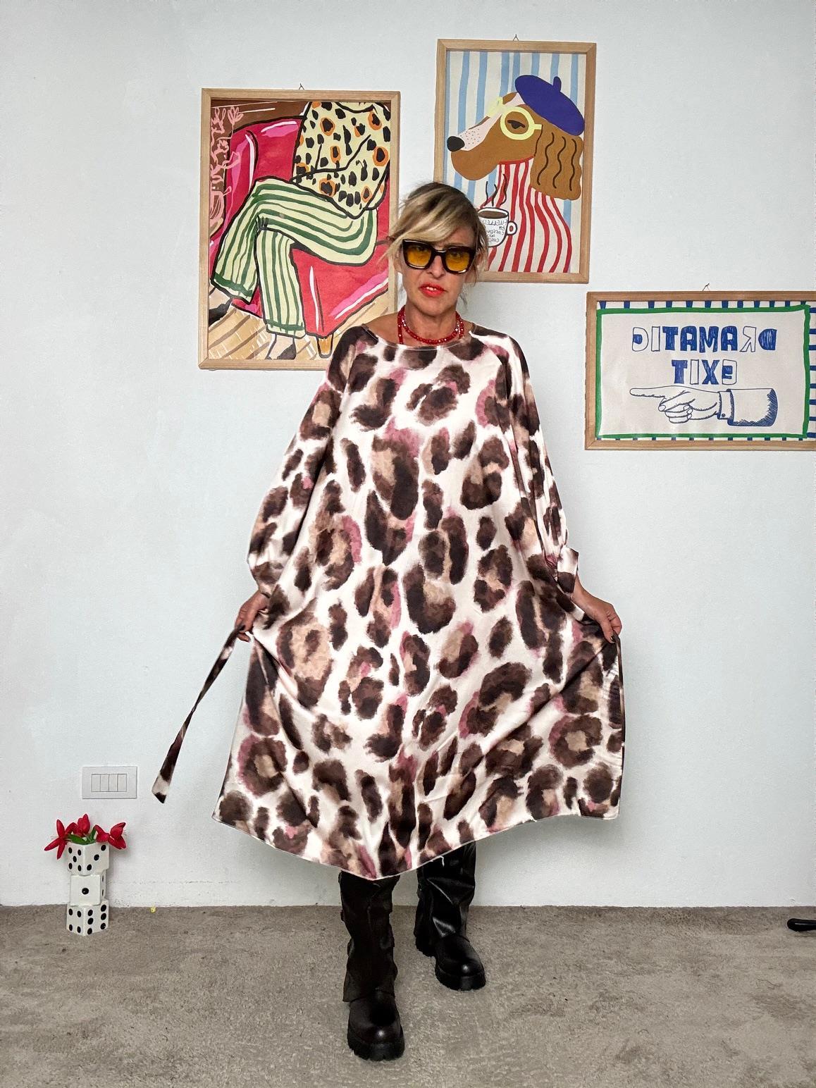 FEMALE - Abito fluido con fantasia animalier e cintura MARRO BS1764/ FANTA MARRONE FEMALE 