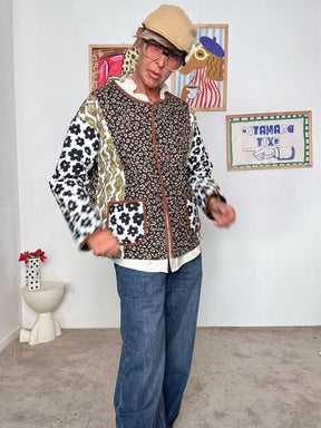 FEMALE - Giacca Patchwork Unisex Fantasia Floreale e Animalier  Stile Creativo G11867/ NERO FEMALE 