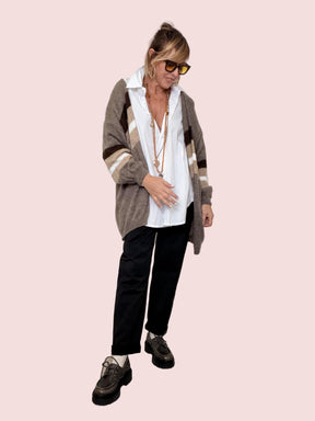 FEMALE - CARDIGAN SOFT STRIPES TAUPE 6505/ TAUPE FEMALE 