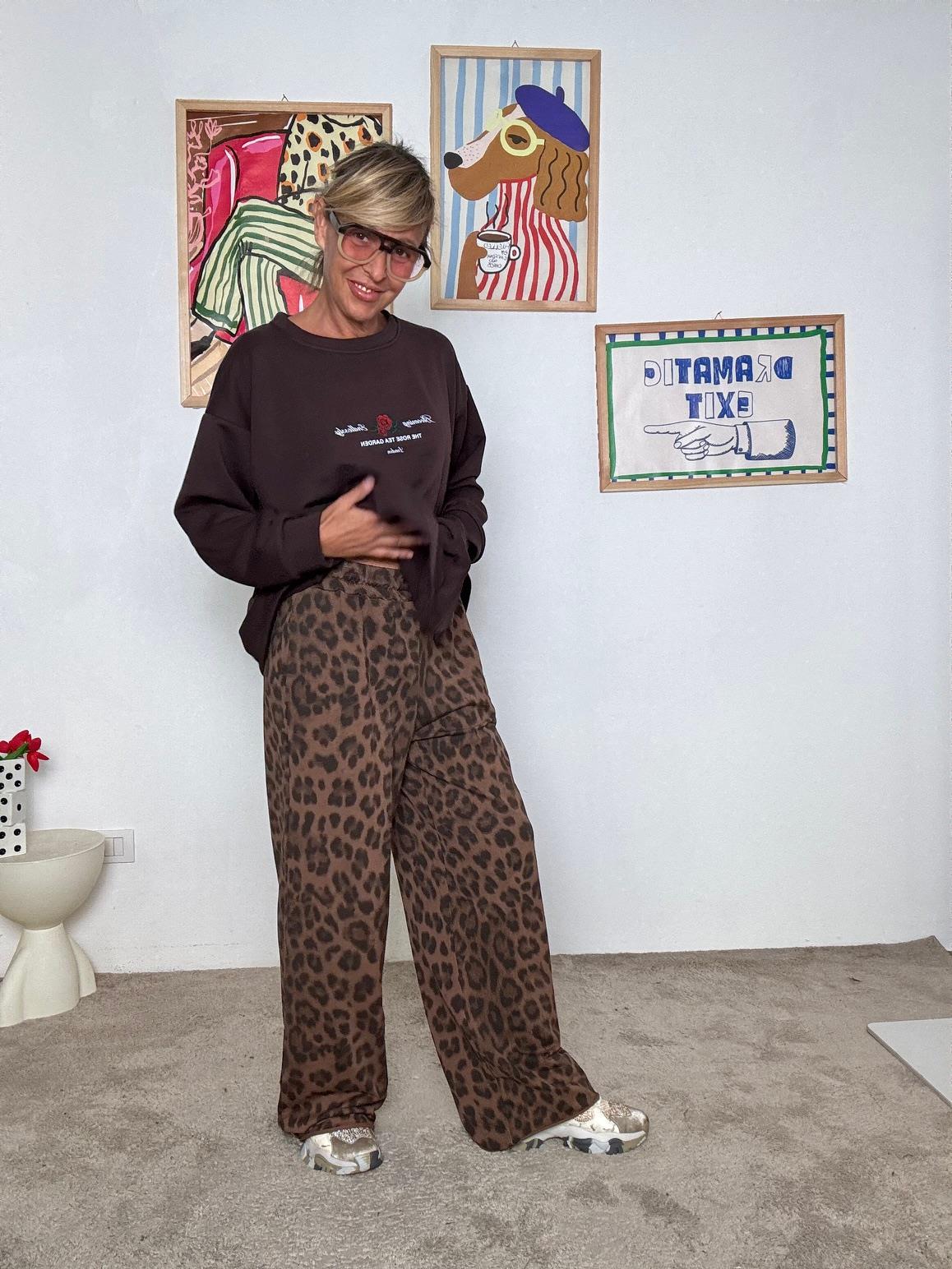 FEMALE - Pantaloni Ampi Unisex con Stampa Animalier Leopardata P54385/ MACULATO FEMALE 