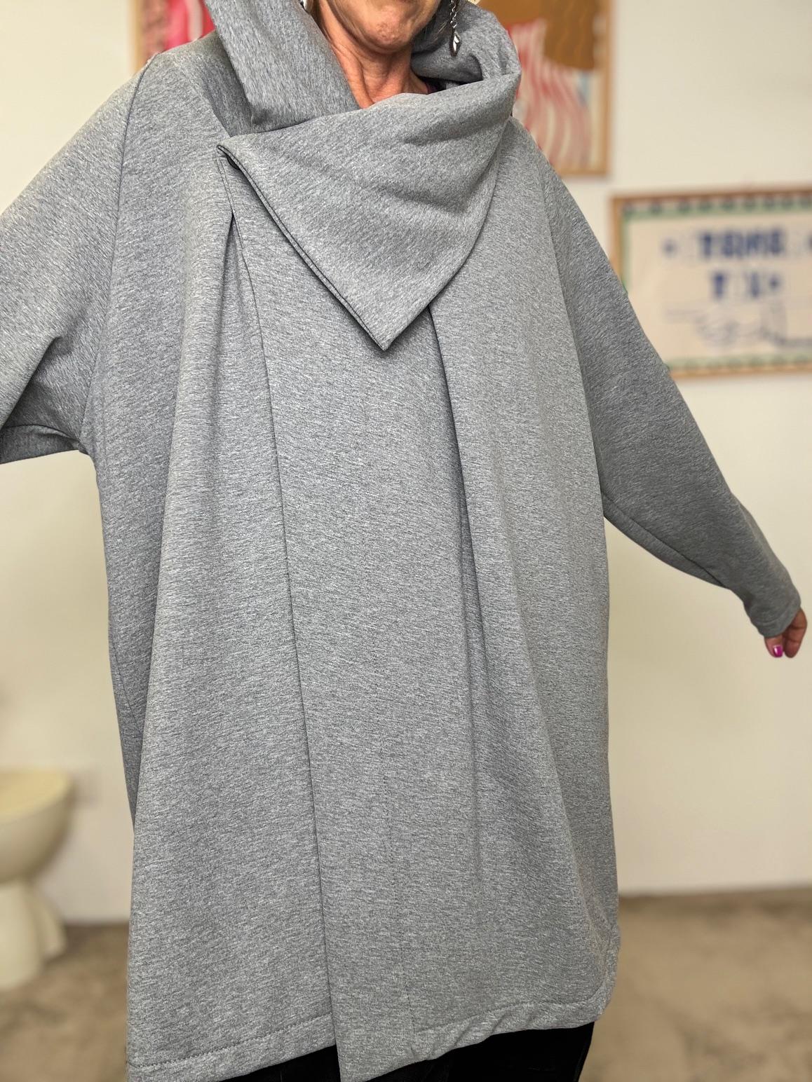 DEJA VU - Giacca felpa oversize grigia con collo ampio  stile comfy chic A25RH603/ GRIGIO DEJA VU 