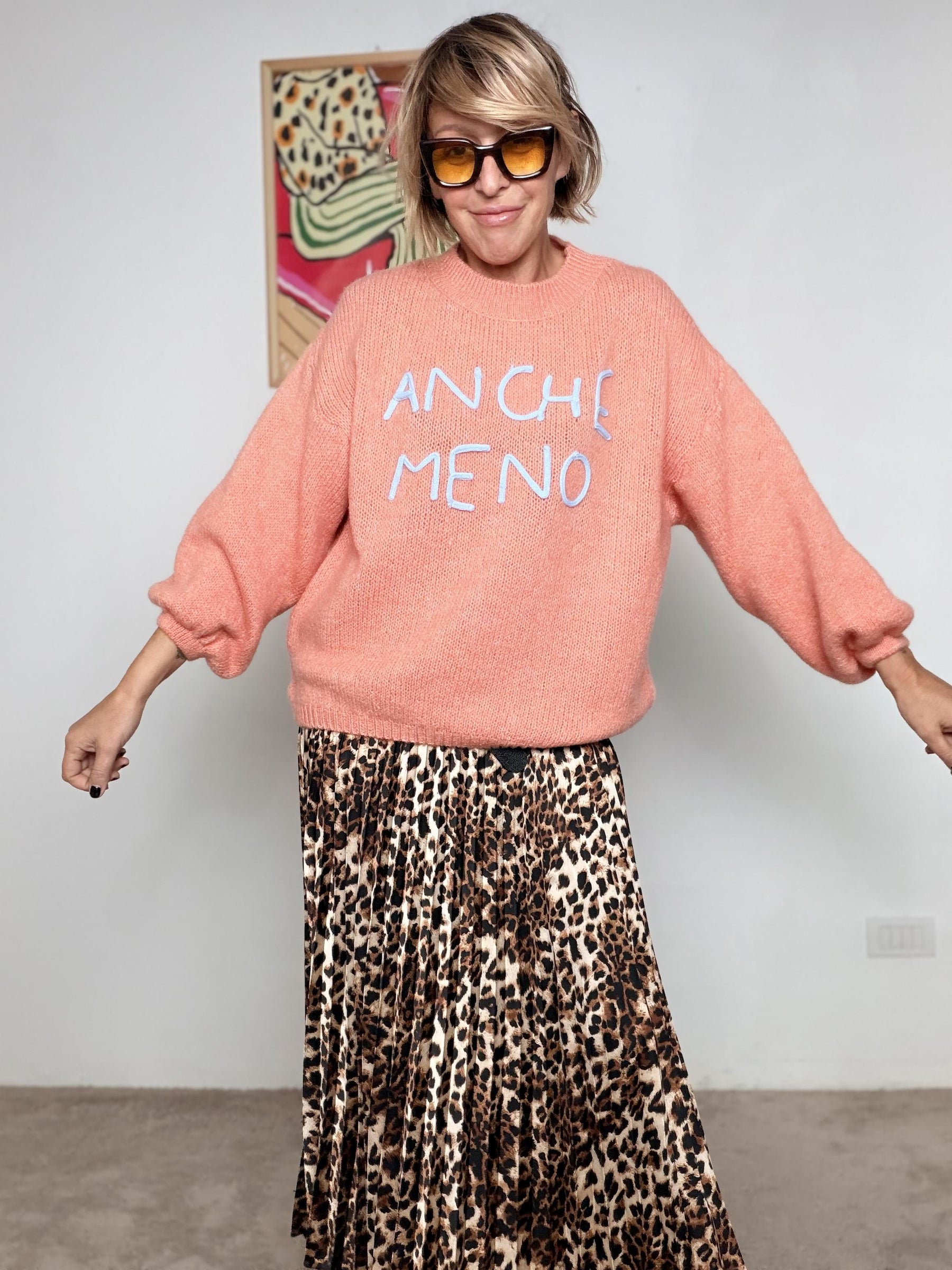 FEMALE - Maglia over con scritta ANCHE MENO SALMONE A3019/ SALMONE FEMALE 