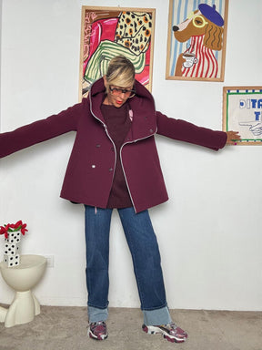 DEJA VU - Giacca donna in neoprene con collo ampio  stile urban chic bordeaux A25UN607/ BORDEAUX DEJA VU 