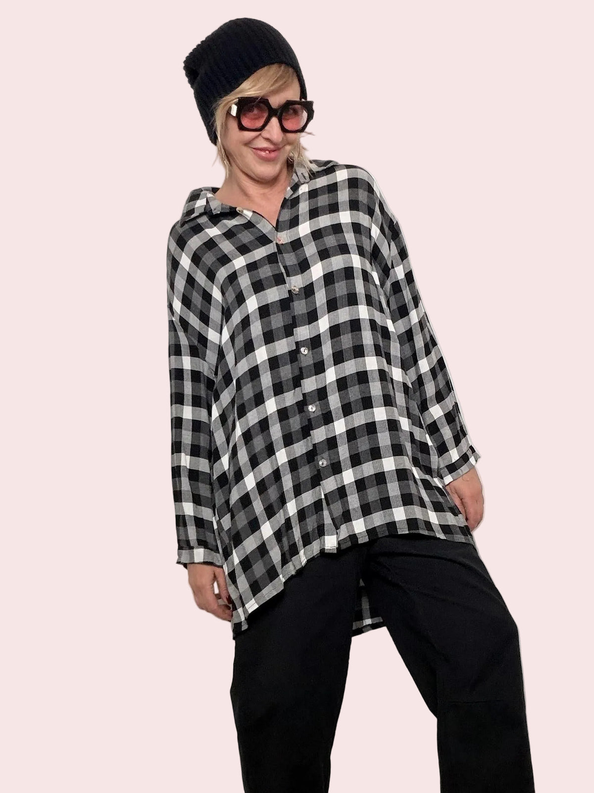 Camicia a quadri over dal mood casual chic 4862/ BIANCA/NERO FEMALE 