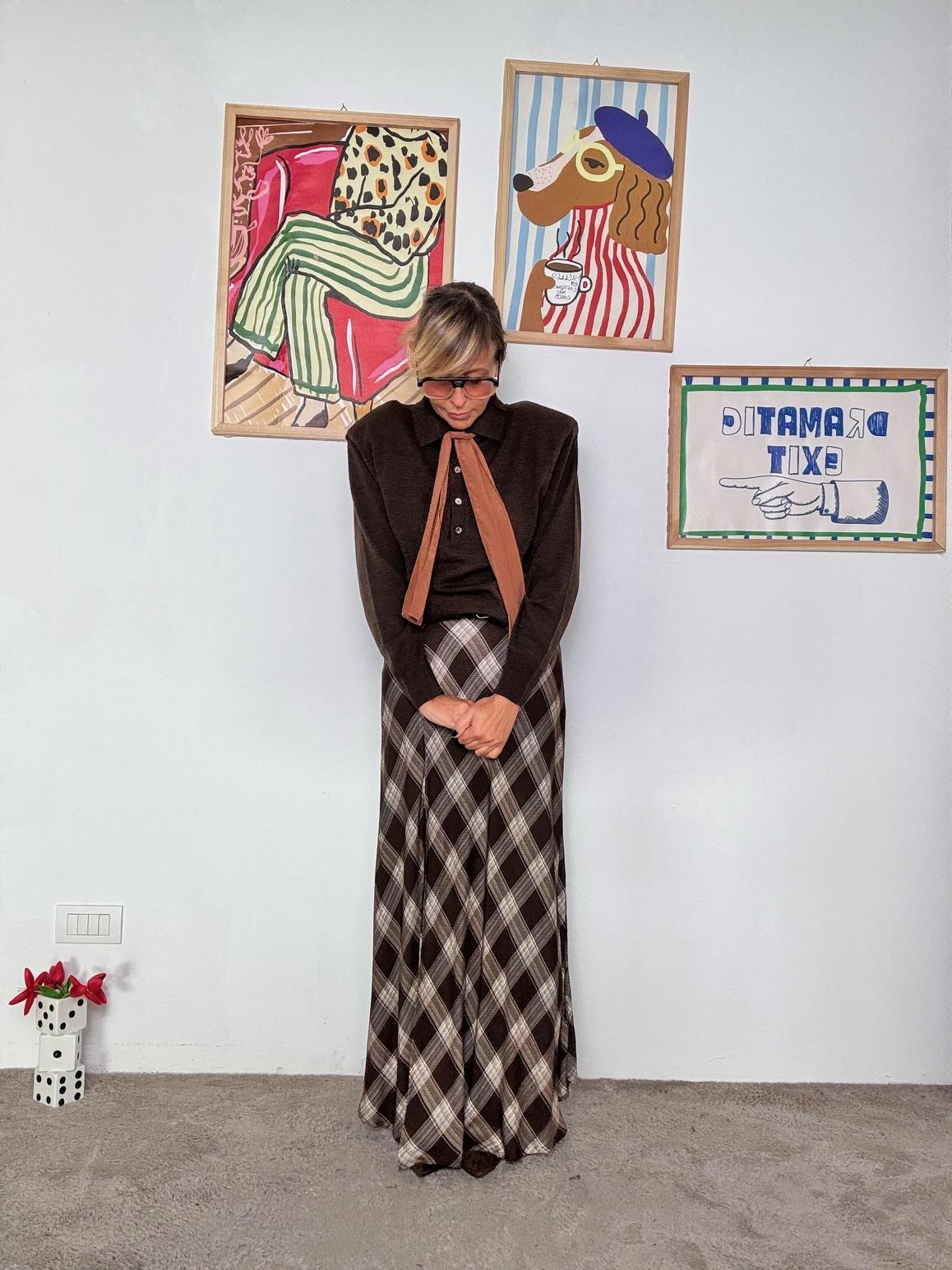 HAVE ONE - Maglia donna con collo a polo e dettaglio foulard MFP-P073/ MORO HAVE ONE 