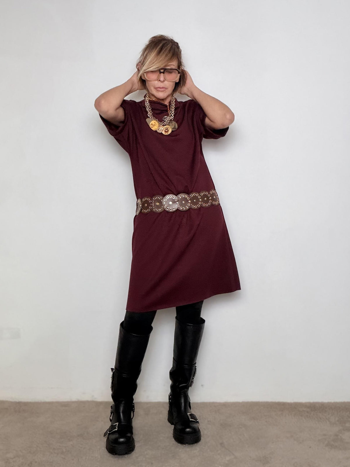 FEMALE - Abito in punto milano con Cintura Traforata in Vita vino 39076KQCLM+P/ VINO FEMALE 