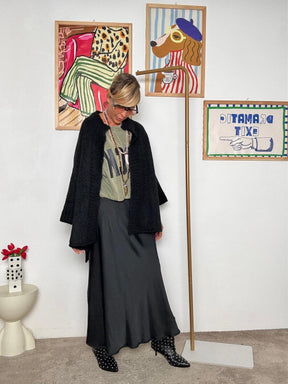 SUSY STAR - Cardigan donna nero oversize  morbido, trendy e super versatile ST572002/ NERO SUSY STAR 