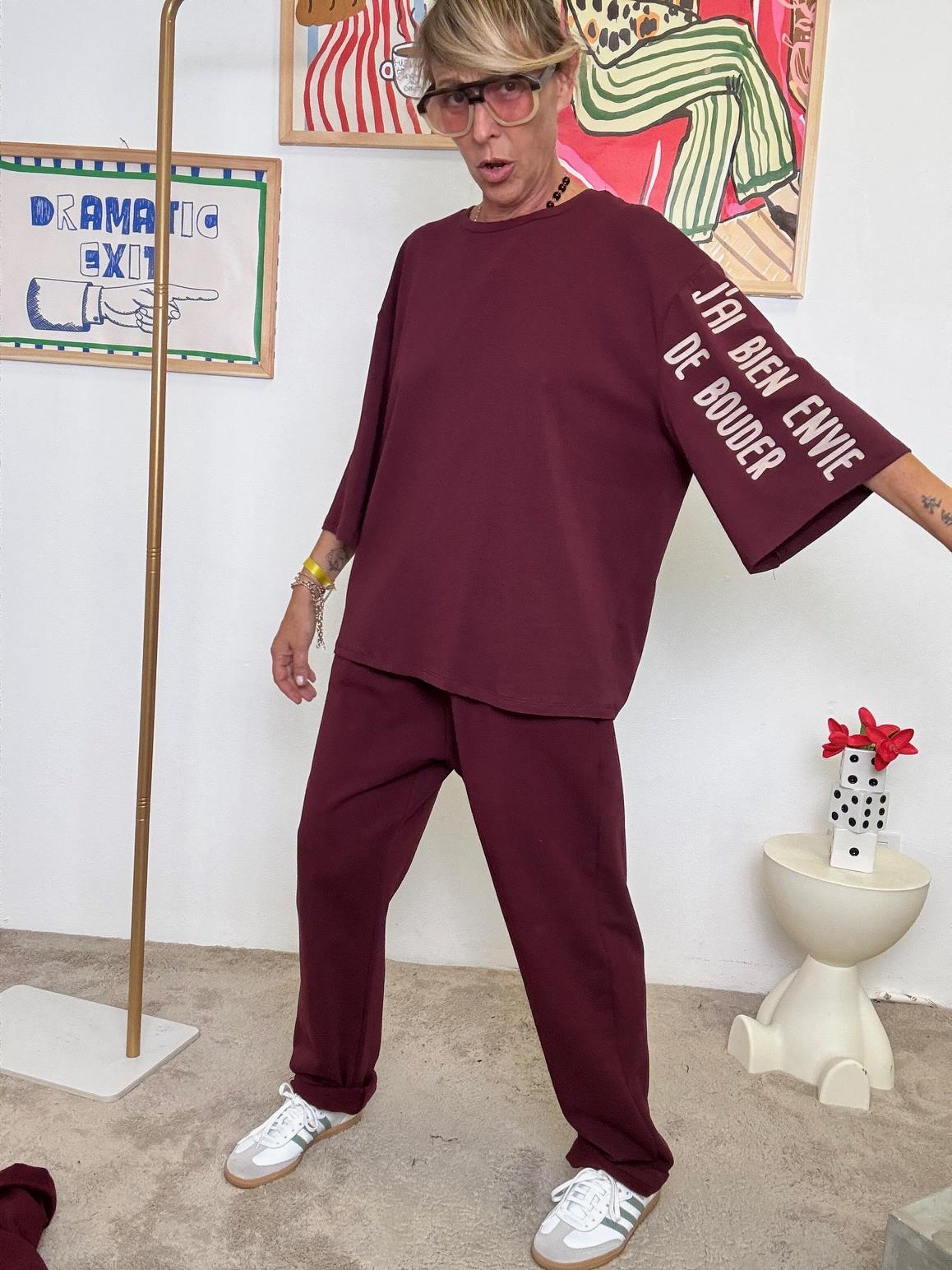 DEJA VU - T-shirt oversize rosa cipria  attitude comoda e francese BORDEAUX A25RU407/ VINO DEJA VU 