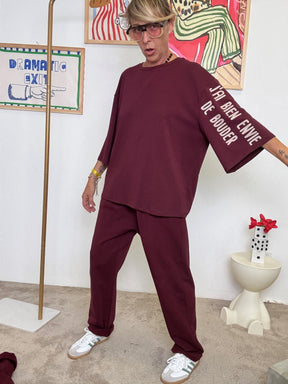 DEJA VU - T-shirt oversize rosa cipria  attitude comoda e francese BORDEAUX A25RU407/ VINO DEJA VU 