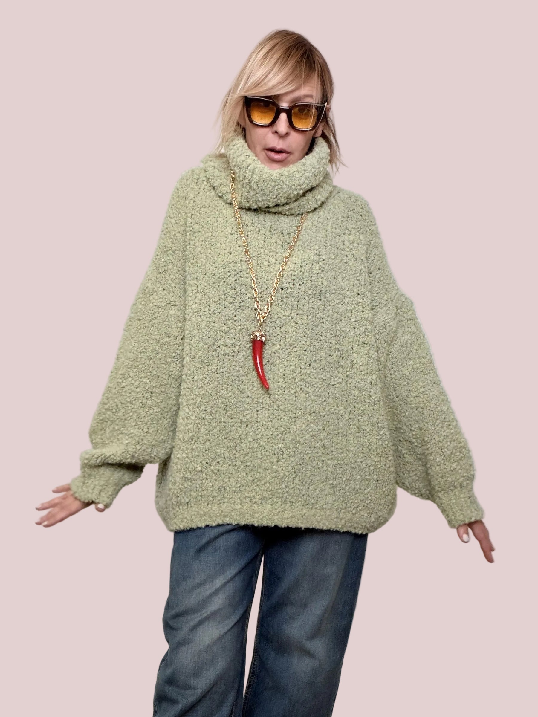 FEMALE - MAXI MAGLIA NUVOLETTA SOFT  il pullover che ti avvolge con leggerezza 9633/ SALVIA FEMALE 