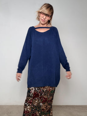 SUSY STAR -Maglia Cut-Out Glam BLU STM92040/ BLU SUSY STAR 