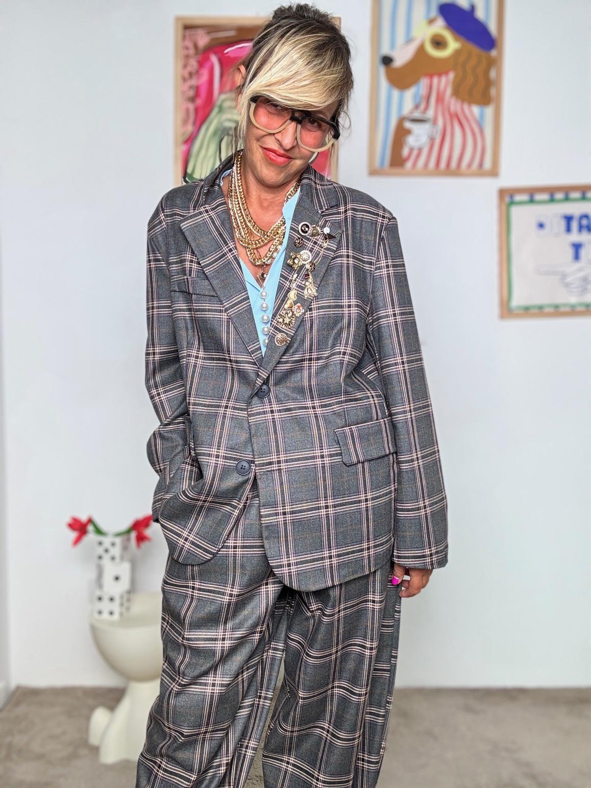 DEJA VU - Giacca donna a quadri grandi  oversize  stile sartoriale contemporaneo A25LU604/ SCOZZESE DEJA VU 