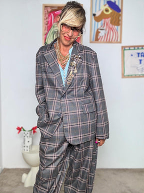 DEJA VU - Giacca donna a quadri grandi  oversize  stile sartoriale contemporaneo A25LU604/ SCOZZESE DEJA VU 