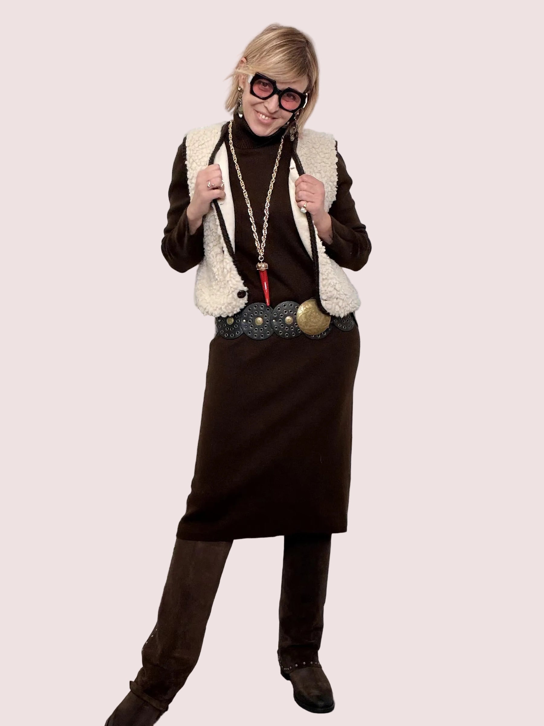 Abito Midi Collo Alto Linea Morbida MORO ZS3077/ MORO FEMALE 