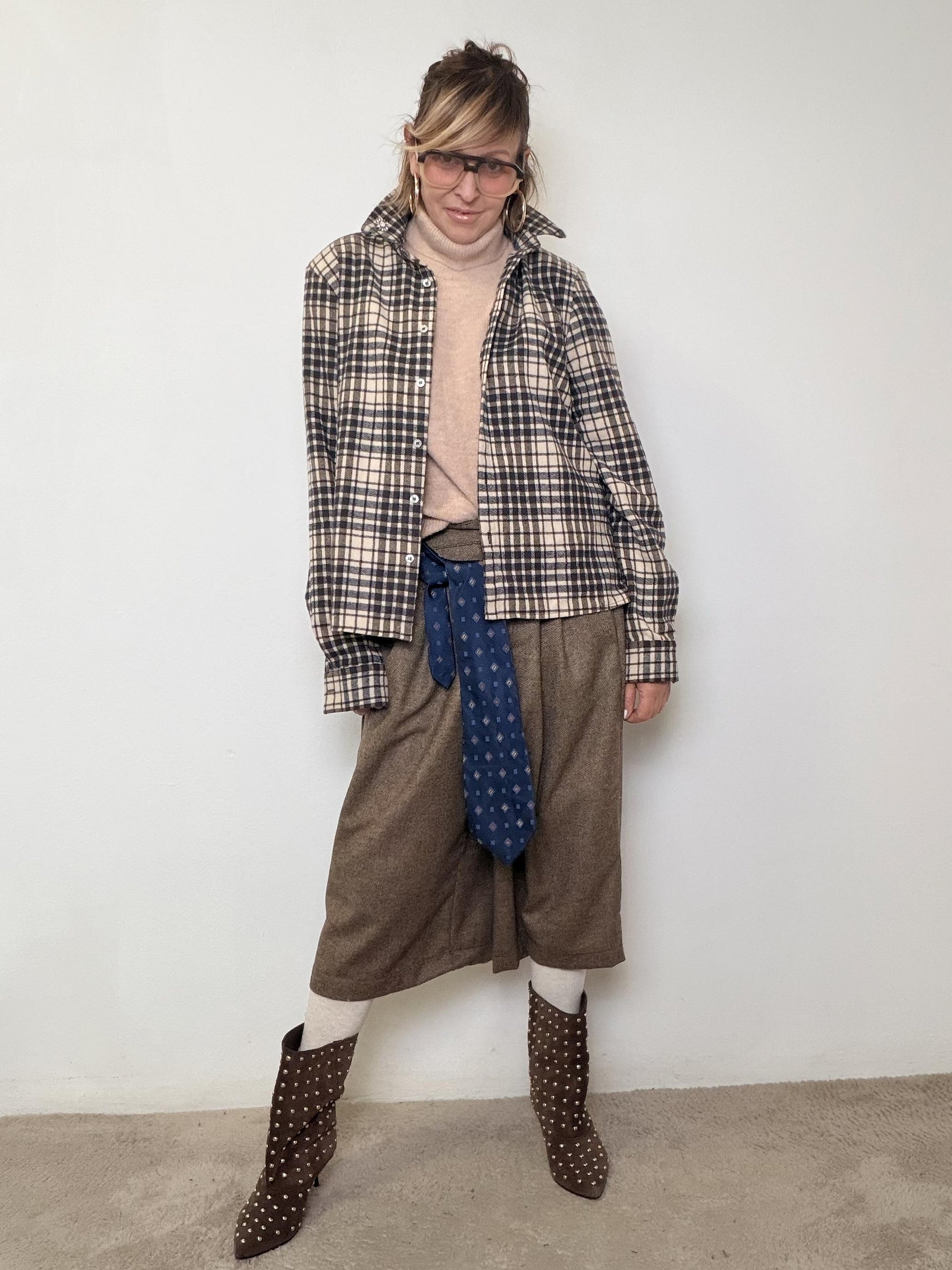 PHILIA LOFT - CAMICIA CON SPALLINE CHECK A01N0916/ BEIGE/MORO PHILIA LOFT 