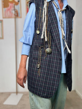 SOUVENIR - Gilet "IL PICCOLO PRINCIPE"  Stile retrò con un tocco dironia di lusso CHECK BLU F38X0156/ BLU SOUVENIR 