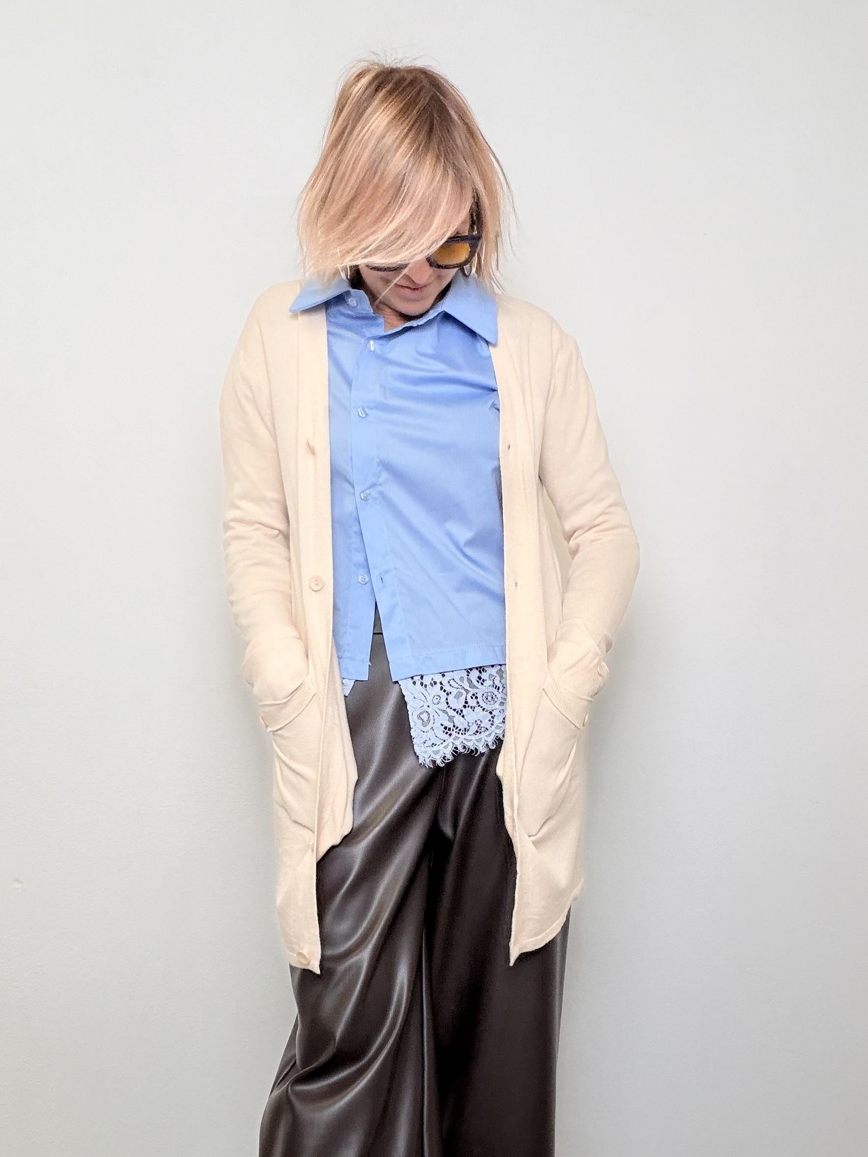 Cardigan lungo con tasche utility ZM1599/ CREMA FEMALE 