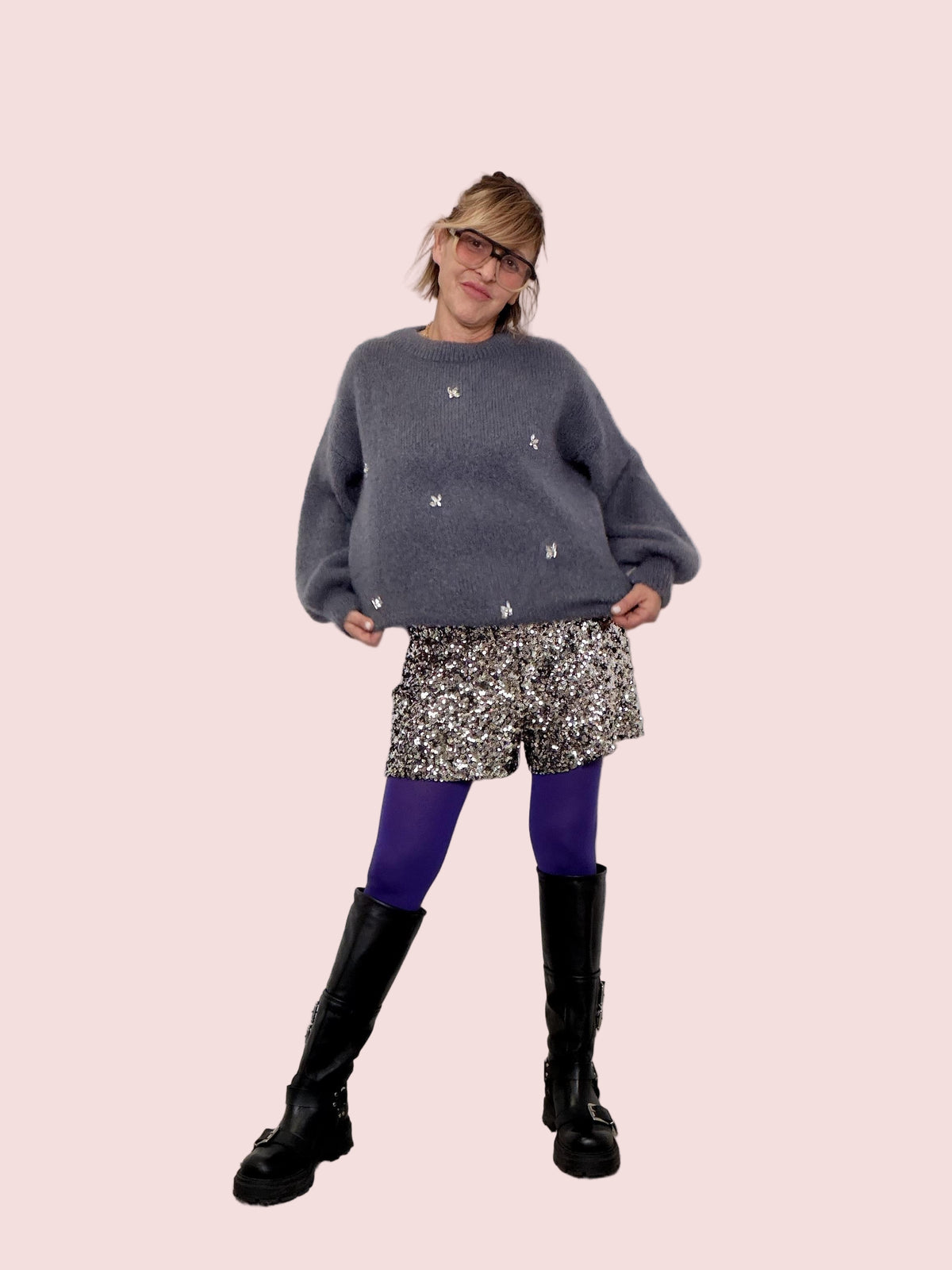 SHORTS PAILLETTES PARTY S38M1491/ ACCIAIO SOUVENIR 