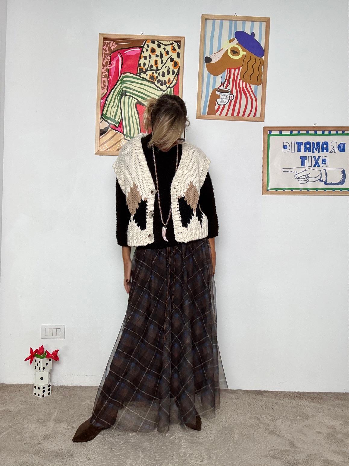 FEMALE - Gilet donna in maglia con motivo a rombi ZM66003/ BEIGE FEMALE 