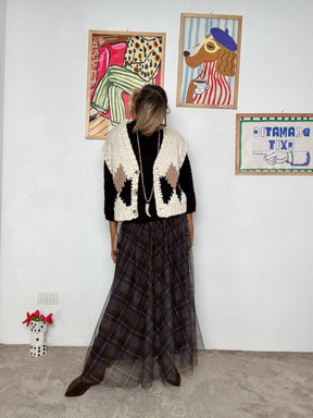 FEMALE - Gilet donna in maglia con motivo a rombi ZM66003/ BEIGE FEMALE 