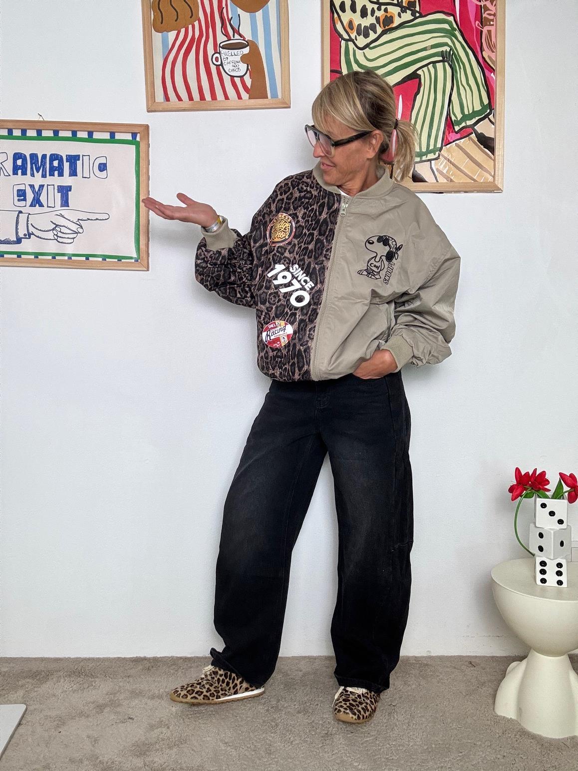 FEMALE N- Bomber Donna "Snoopy Racing" Patchwork Animalier  Edizione Vintage Anni '70 JH25019/ LEO/BEIGE FEMALE 