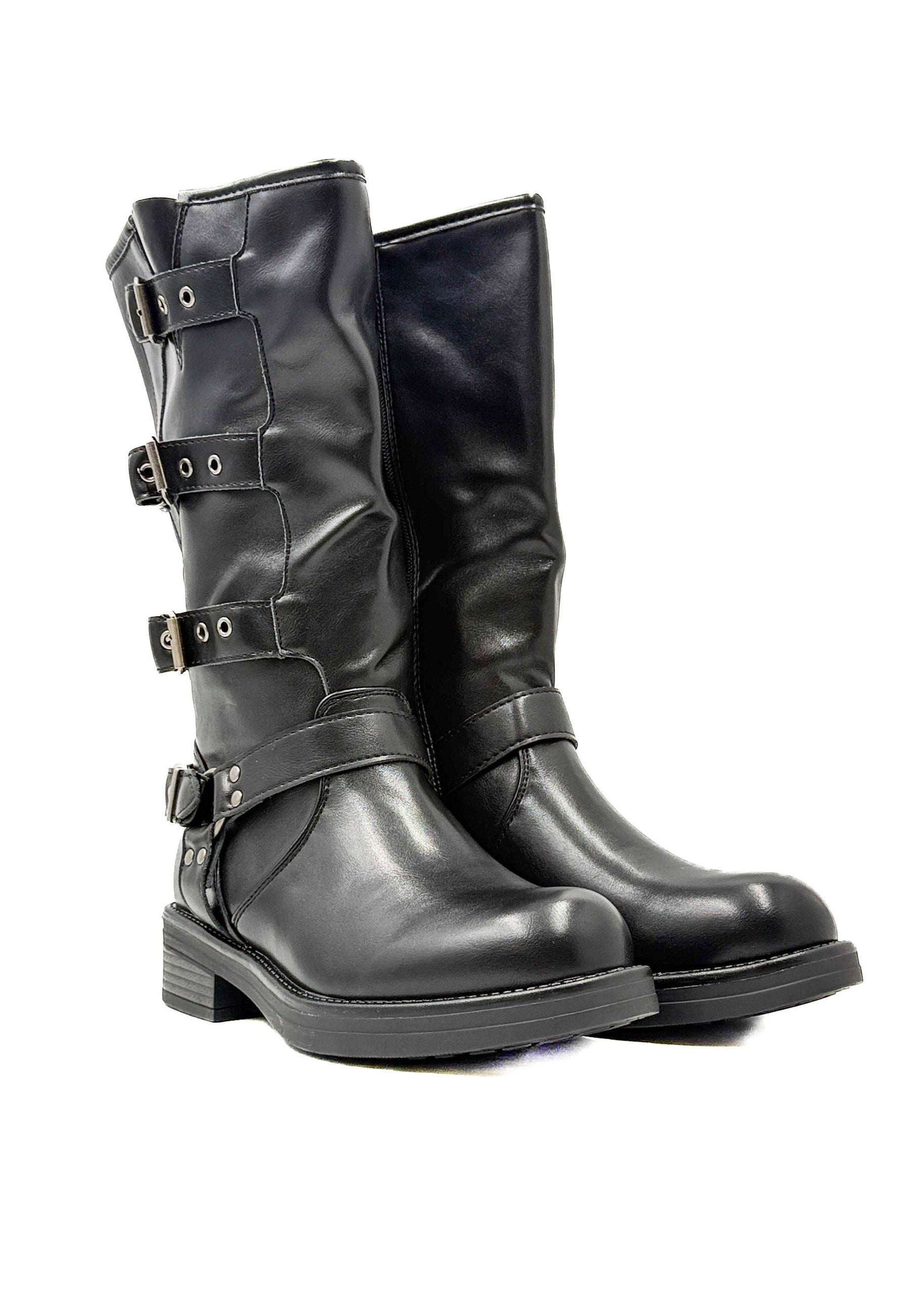 STIVALE BIKER NERO CON FIBBIE E BORCHIE A793/ NERO FEMALE 