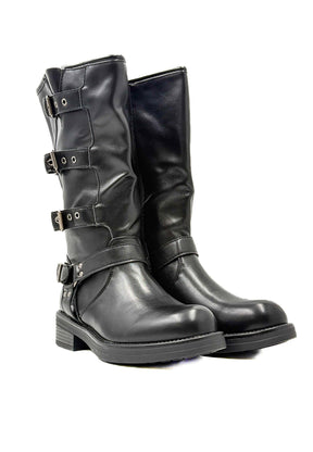 STIVALE BIKER NERO CON FIBBIE E BORCHIE A793/ NERO FEMALE 