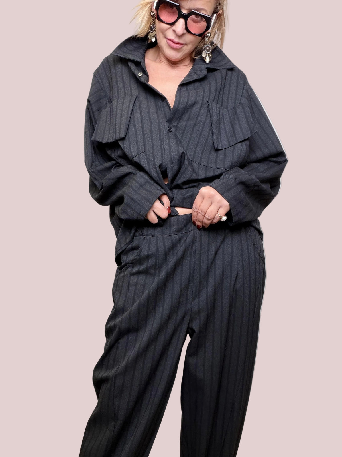 Pantalone a Righe Linea Morbida Comfort Chic 6433/ NERO FEMALE 