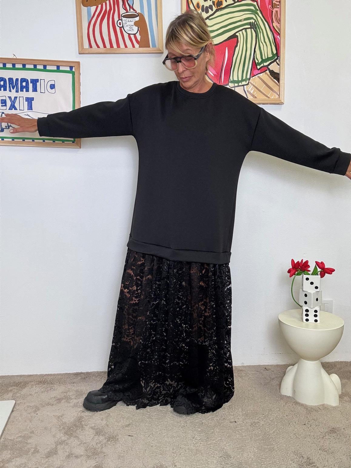 FEMALE - Abito Maxi con Gonna in Pizzo  Urban Romantico, Super Versatile! 36502KQC+H/ NERO FEMALE 